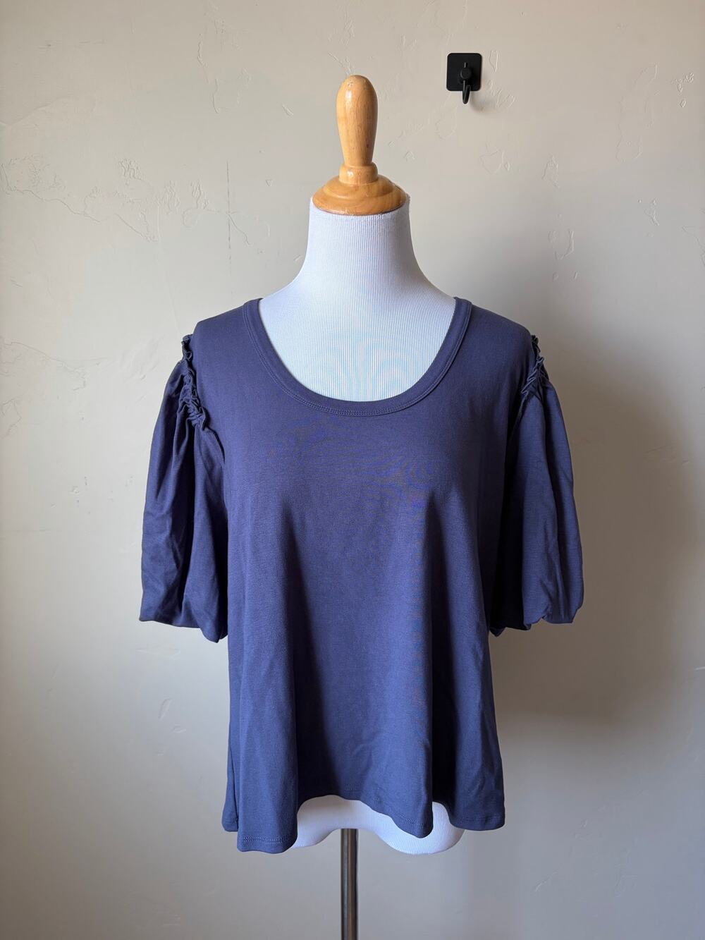 Mikarose Blue Bubble Sleeve Cotton Blend Blouse Sz 2XL NWT Career Casual